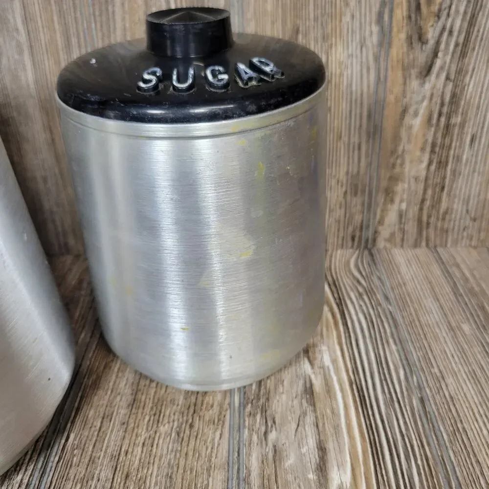Vintage Kromex Canisters Spun Aluminum, Flour Sugar Coffee Tea MCM Set of 4